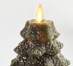 Premium Flickering Flameless Tree Candle - Glittery Green