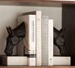 Bronze Horse &amp; Marble Bookends - Set of 2