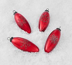 Red Etched Mercury Glass Bulb Ornaments - Set of 4