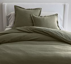 Open Box: Belgian Flax Linen Double Flange Duvet, Twin/Twin XL - Loden