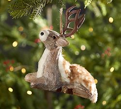 Oversized Wood Bark Deer Ornament