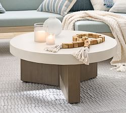 Pomona Concrete &amp; Acacia Round Outdoor Coffee Table (38")