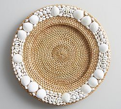 Shell-Rimmed Handwoven Rattan Charger Plate