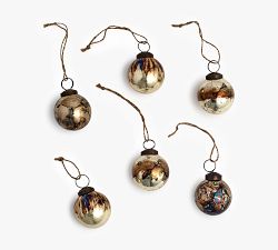 Mouth Blown Antique Gold &amp; Brass Ball Ornaments - Set of 6