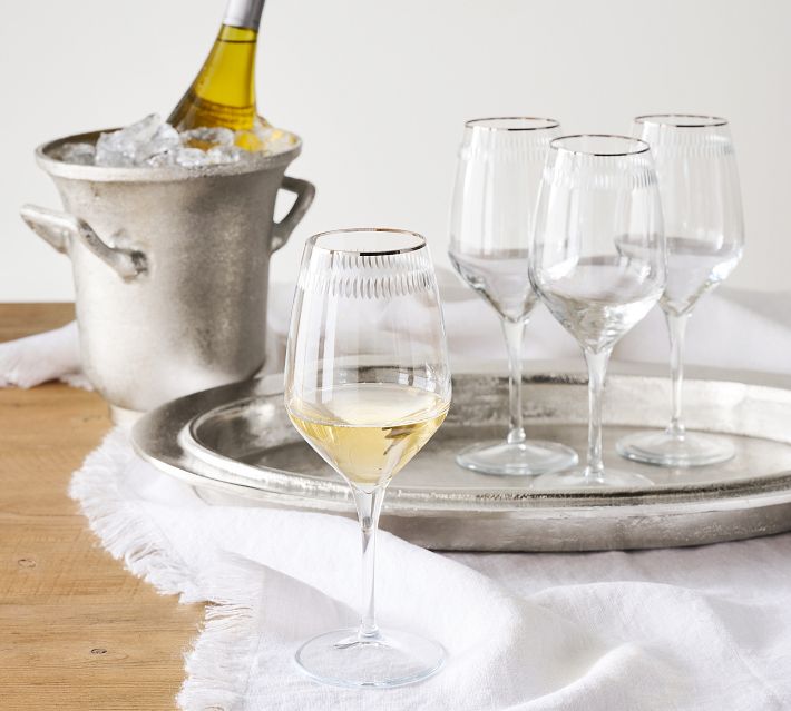 Etched Silver Rim Wine Glasses - Set of 4 | Pottery Barn