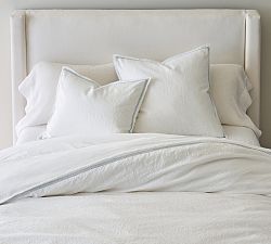 Open Box: Belgian Flax Linen Fringed Border Stitch Duvet Cover, Full/Queen - White/Chambray