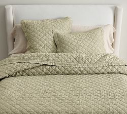 Open Box: Belgian Flax Linen Diamond Quilt, Full/Queen - Aloe