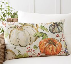 Watercolor Painted Pumpkin Patch Outdoor Lumbar Pillow