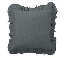Open Box: Belgian Flax Linen Fringe Ruffle Sham, Euro Set of 2 - Charcoal