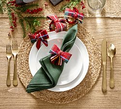 Stewart Plaid Bow Napkin Rings - Set of 4