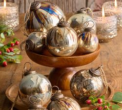 Mouth Blown Antique Gold &amp; Brass Ball Ornaments - Set of 6
