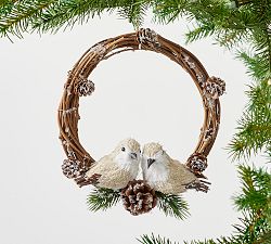 Handcrafted Lovebirds in Wreath Ornament
