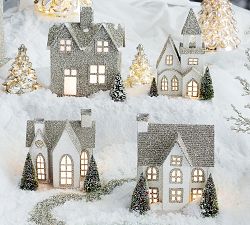Lit German Glitter Village Houses, Benefiting Give A Little Hope Campaign