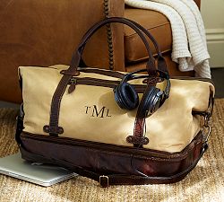 Saddle Leather &amp; Canvas Weekender Bag