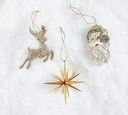 Rustic Glam Golden Glitter Ornaments - Set of 3