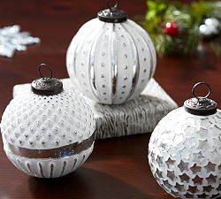 White Grout and Mercury Ornament Set, Set of 3