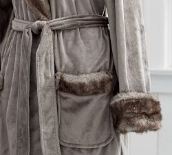 Faux Fur Hooded Bath Robe - Gray Tipped Alpaca