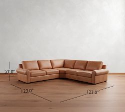 Big Sur Roll Arm Leather 3-Piece L-Shaped Wedge Sectional (123")