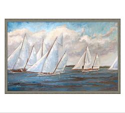 Open Box: Long Race Hand Embellished Framed Canvas Print, 25.25" x 16.25" - Gray