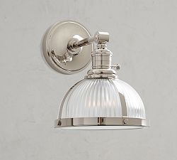 Straight Arm Industrial Ribbed Glass Sconce (8'')