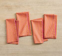 Zeena Stripe Block Print Cotton Napkins - Set of 4