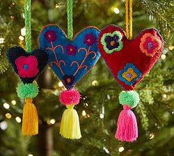 Embroidered Heart Ornaments