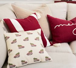 Pieced Striped With Pom Poms Pillow Cover