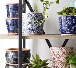 Ikat Tile Hand Painted Terracotta Outdoor Planters