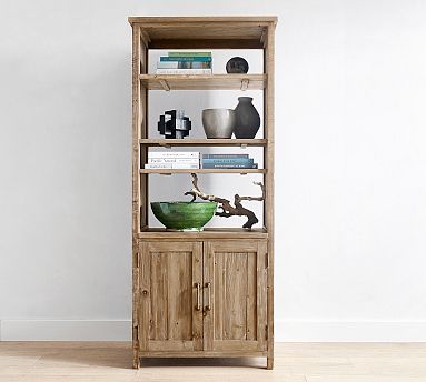 Parker Reclaimed Wood Open Bookcase with Doors | Pottery Barn