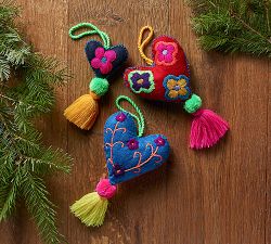 Embroidered Heart Ornaments