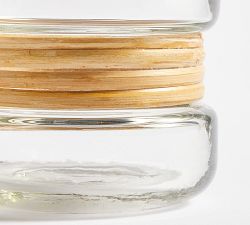 Palm Woven Rattan &amp; Glass Hurricane Candle Holder