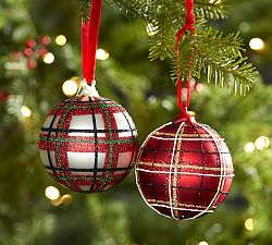 Plaid Sparkle Ball Ornament