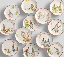 12 Gnomes of Christmas Stoneware Appetizer Plates 