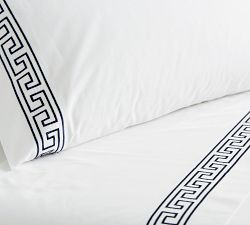 Geo Embroidered Organic Percale Pillowcases - Set of 2