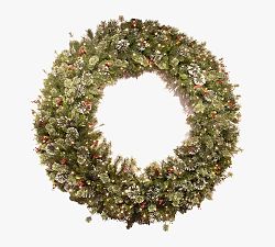 Lit Faux Wintry Pine Wreath &amp; Garland With Clear Lights