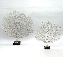 Metal Seafan on Black Glass Base Object