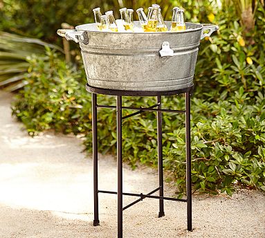 Vintage Pottery Barn Silver Plate Champagne/wine /ice Bucket  Pottery Barn galvanized ice bucket with scoop display picture 1