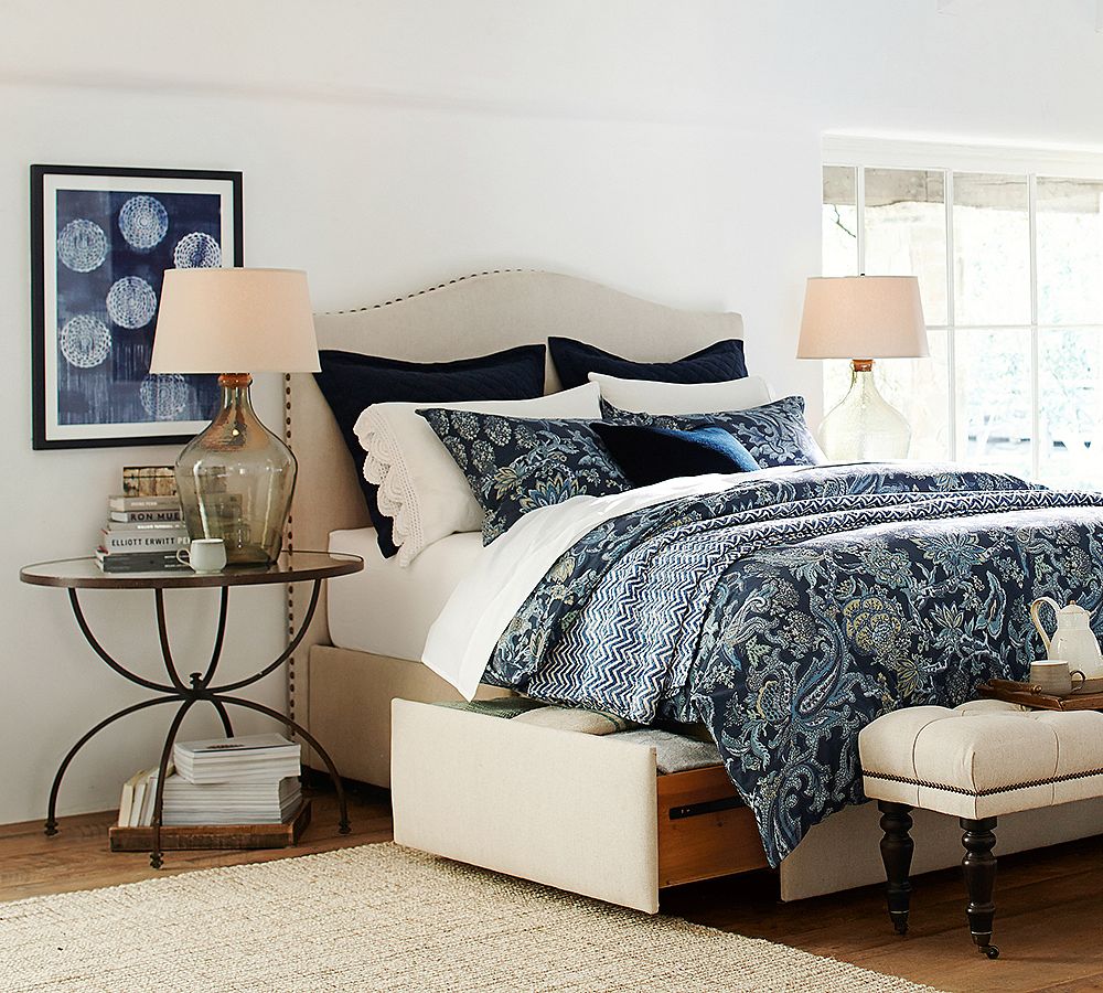 Upholstered Platform Bed with Footboard or Side Storage by Pottery Barn