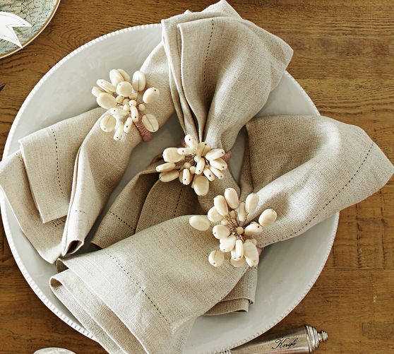 Ivory Beaded Flower Napkin Ring, Set of 4