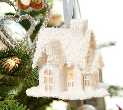 Lit Glitter House Ornament - White