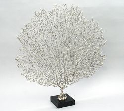 Metal Seafan on Black Glass Base Object