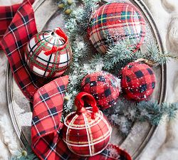 Plaid Sparkle Ball Ornament