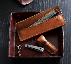 Cognac Leather Comb and Case