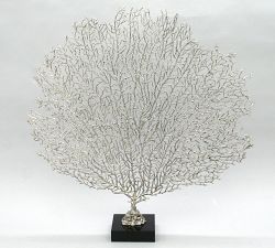 Metal Seafan on Black Glass Base Object