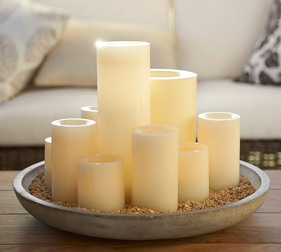 Standard Flameless Outdoor Pillar Candle - Ivory | Pottery Barn