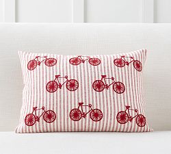 Striped Embroidered Bike Lumbar Pillow Cover
