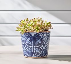 Ikat Tile Hand Painted Terracotta Outdoor Planters