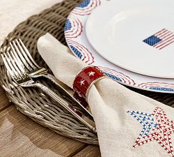 Americana Star Enamel Napkin Rings - Mixed Set of 4