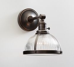 Straight Arm Industrial Ribbed Glass Sconce (8'')