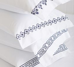 Geo Embroidered Organic Percale Pillowcases - Set of 2